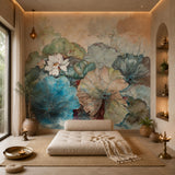 MWA-LWZ-284 | Watercolor Lotus Dream Wallpaper for Living Room & Bedroom Interiors | 10.76 Sq. Ft. | 1 m × 1 m Roll
