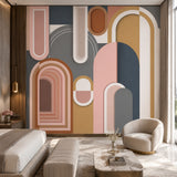 MWA-LWZ-351 | Geometric Echoes (Multicolor) Wallpaper for Living Room & Foyer Interiors | 10.76 Sq. Ft. | 1 m × 1 m Roll