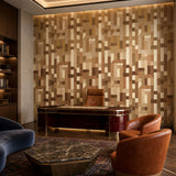 MWA-LWZ-345 | Timber Mosaic (Wood) Wallpaper for Living Room & Office Interiors | 10.76 Sq. Ft. | 1 m × 1 m Roll