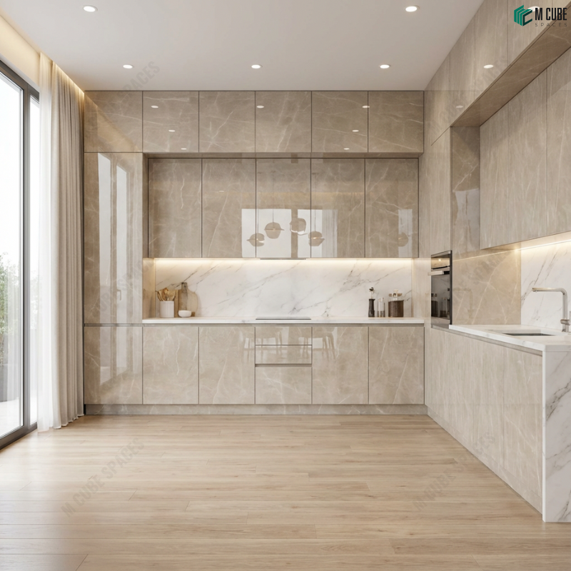 Modern Kitchen with Marble Acrylic Cabinetry