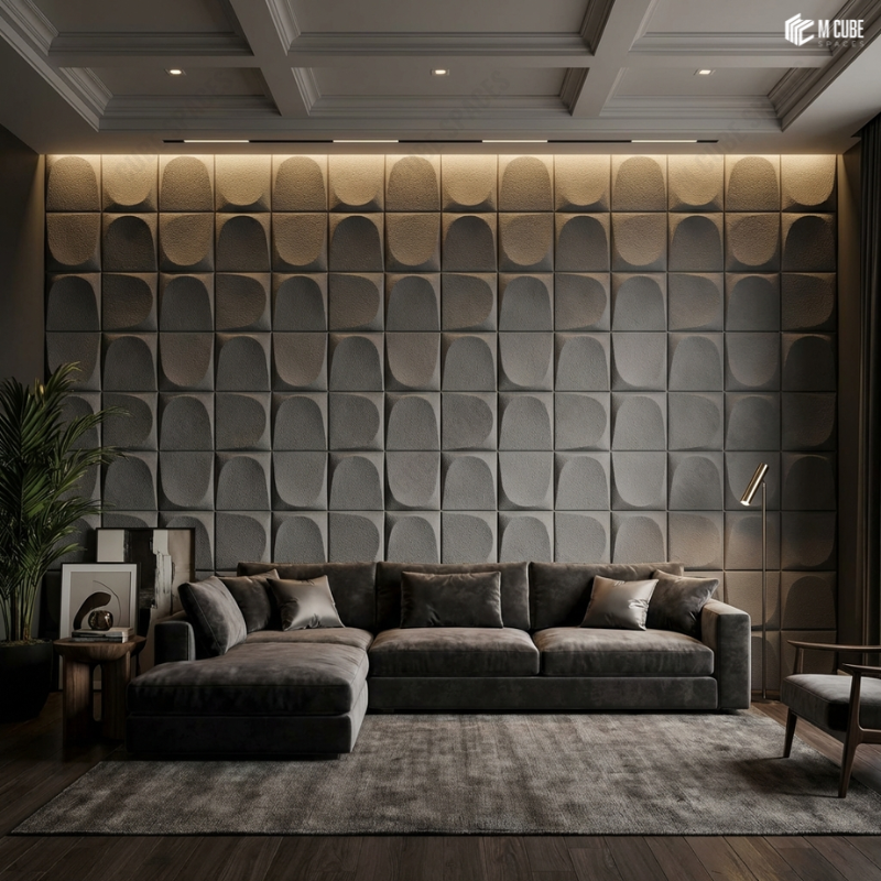 Contemporary Sofa-Back Wall accented with PU 3D Panels