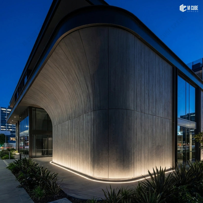 Illuminated Flexistone Cladding for a Contemporary Night Facade