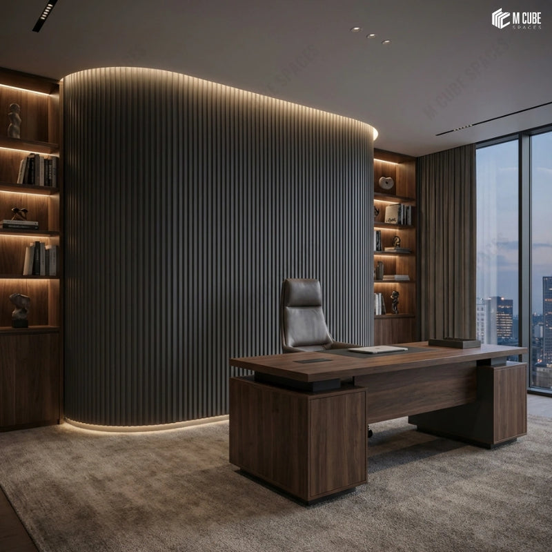 Curved Executive Office Wall with Painted Flexible Louvers