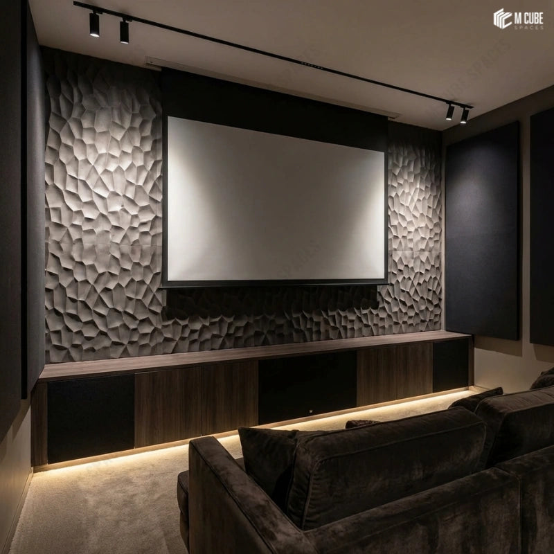Residential Media Room Wall designed using PU 3D Panels