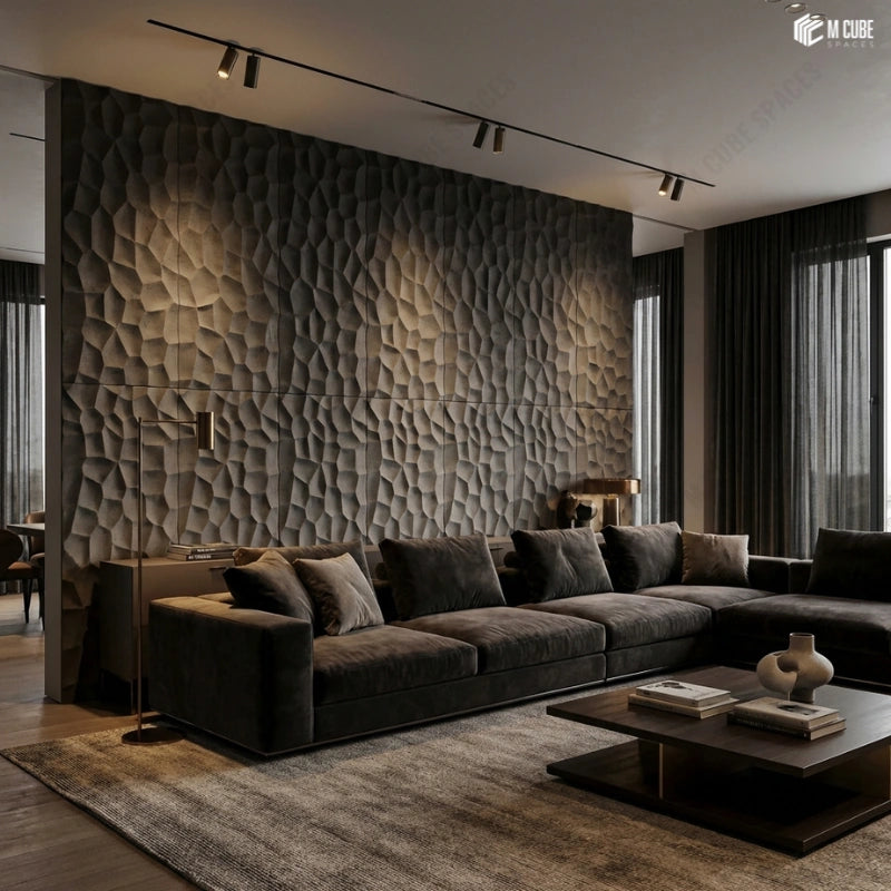 Moody Luxury Living Space Accented with PU 3D Panels