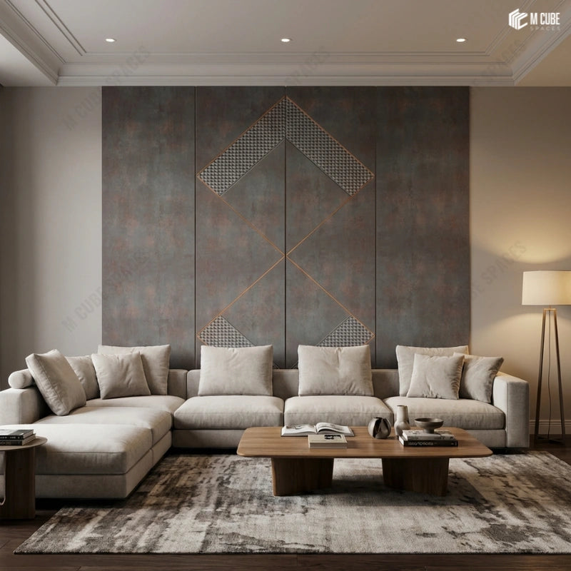 Symmetrical Rockblend Feature Wall for Contemporary Living Rooms