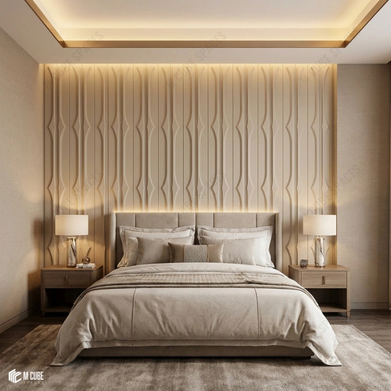Modern Bedroom Wall featuring PU 3D Panels