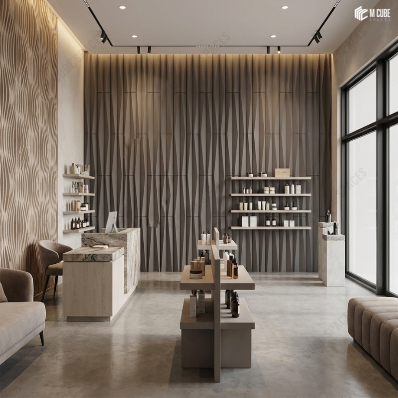 3D PU Panels shaping a Retail Display Accent Wall - Commercial inspiration