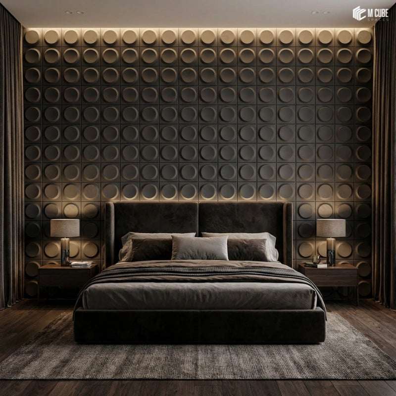 Moody Bedroom Interior Accent Wall using 3D PU Panels