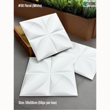 White 08 Floral (50cm x 50cm) 3D PVC Wall Panel