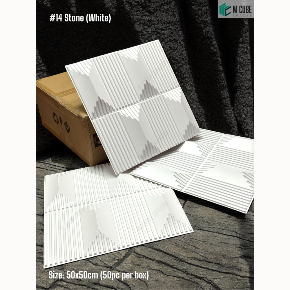 Whitestone Texture Pvc White 14 Stone (50cm x 50cm) 3D PVC Wall Panel – M Cube Spaces