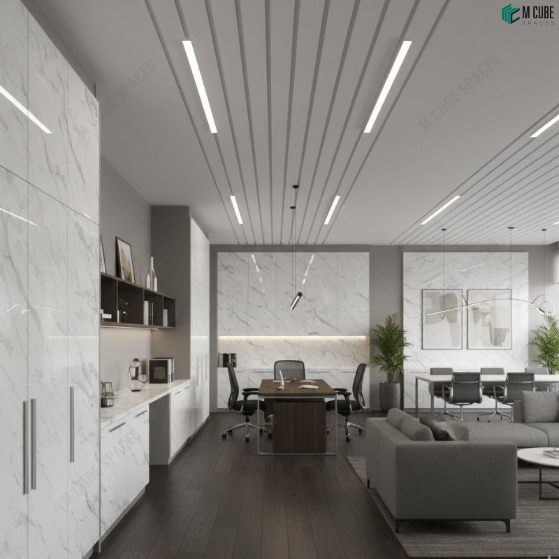 Modern Corporate Office with Marble Acrylic Wall Panels
