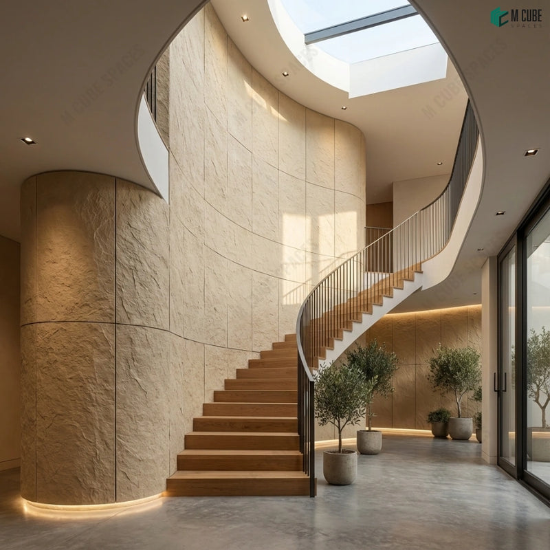 Sculptural Staircase Wall Finished in Flexistone Cladding