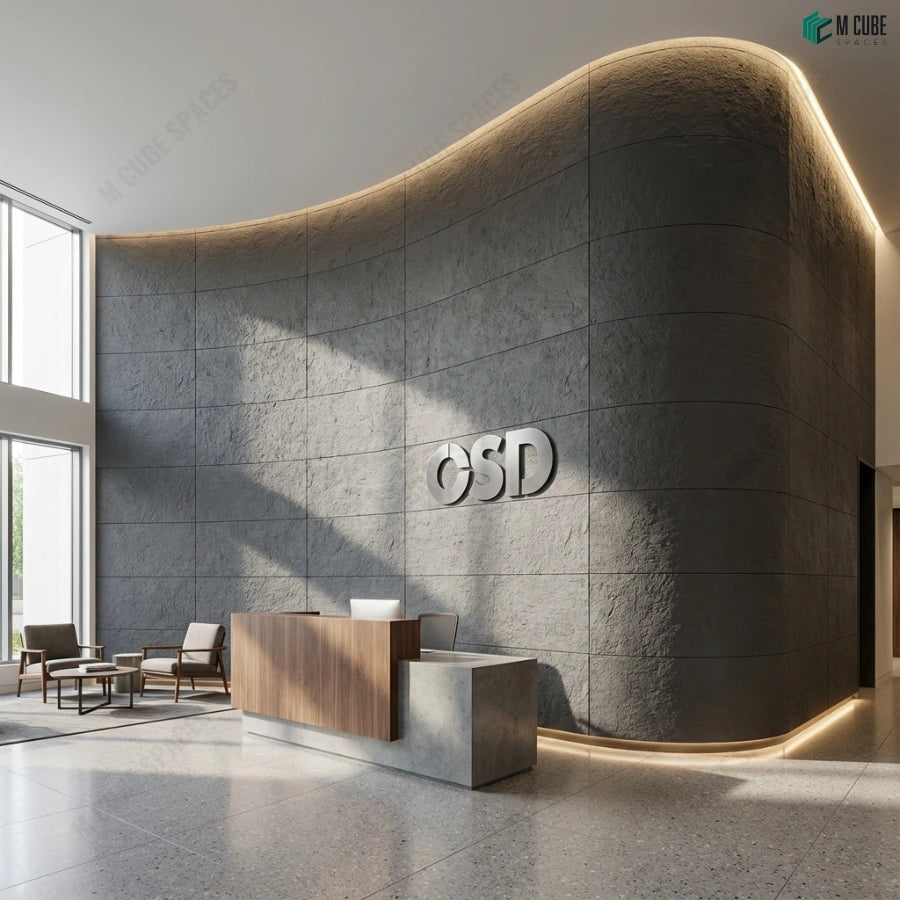  architectural flexistone wall design for a corporate reception space - Commercial interior inspiration