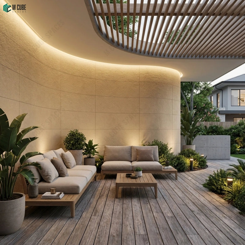 Flexistone Exterior Wall Creating a Refined Outdoor Living Courtyard