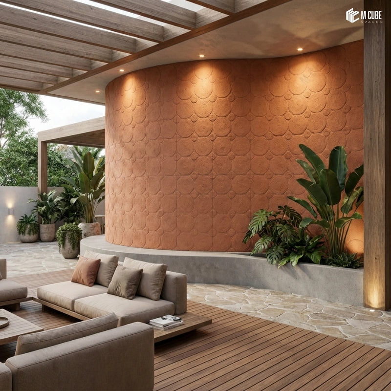 Textured Flexistone Feature Wall Elevating a Luxury Outdoor Patio