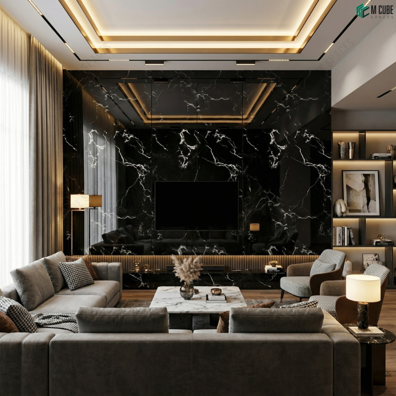 Dark Marble Acrylic Living Room TV Unit