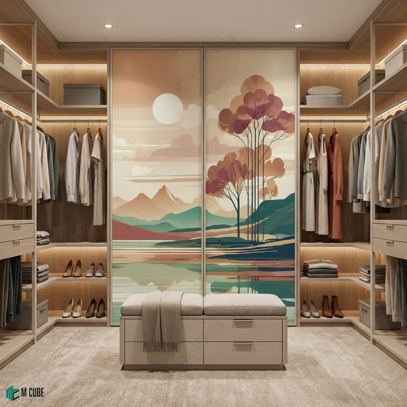 Sunlit Valley Narrative Digital Decorative Laminate for Walk In Wardrobe