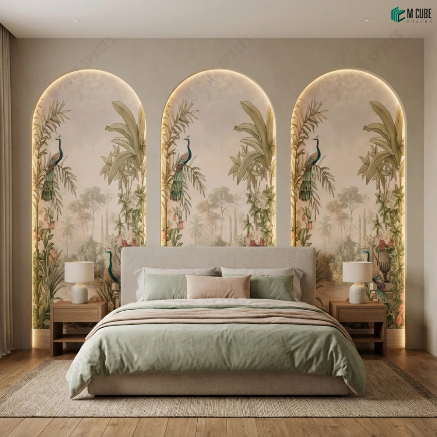 Botanical Archway Art Feature Wall using Artistic Digital Laminates for Luxury Bedrooms - Bedroom inspiration