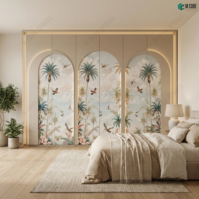 Tropical Aviary Arches Digital Decorative Laminate Feature Wall for Serene Master Bedroom
