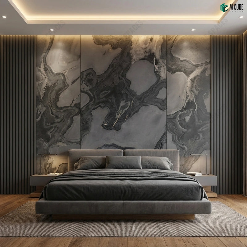 Statement Bed Back Wall Using Opaque Stone Veneer Panels