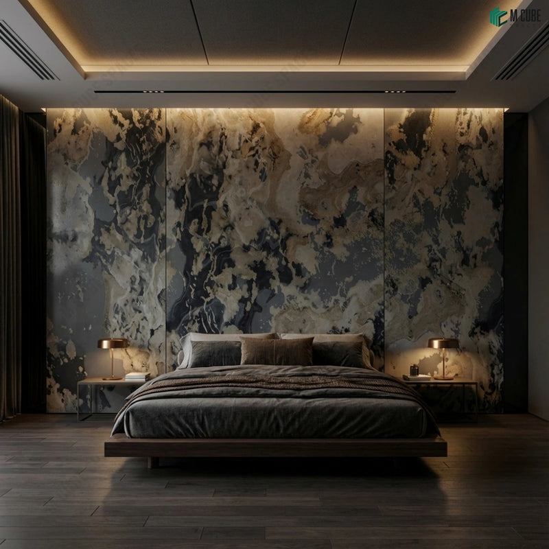 Stone Veneer Feature Wall in Luxury Master Bedroom