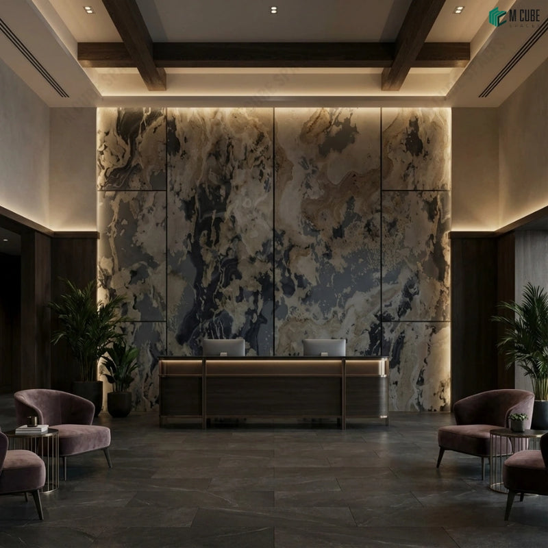 Luxury Reception Lobby Feature Wall with Autumn Rock 2 Stone Veneer