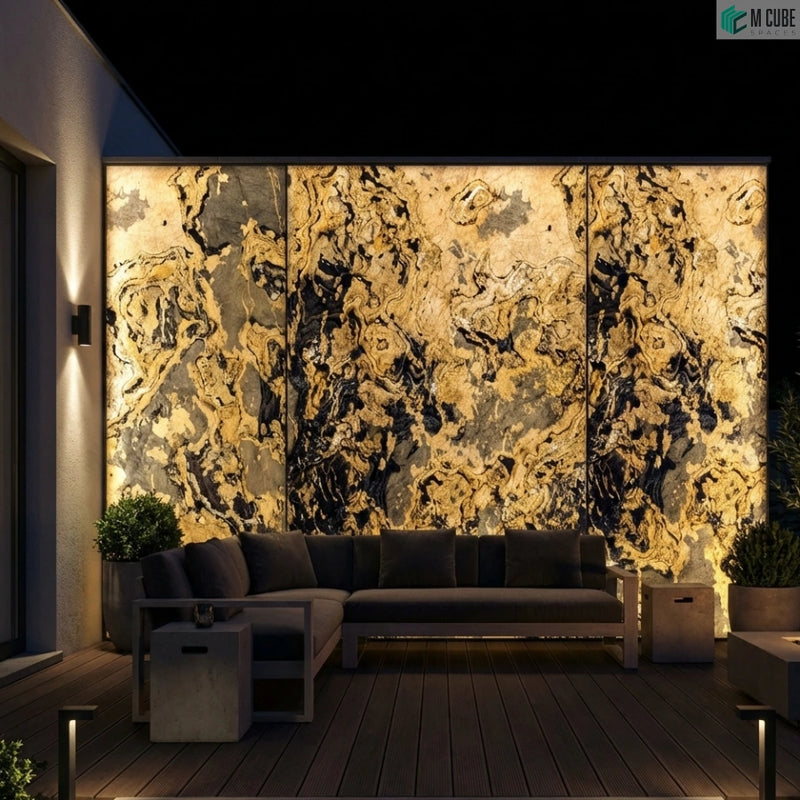 Outdoor Patio Feature Wall finished in Autumn Rock 2 Stone Veneer
