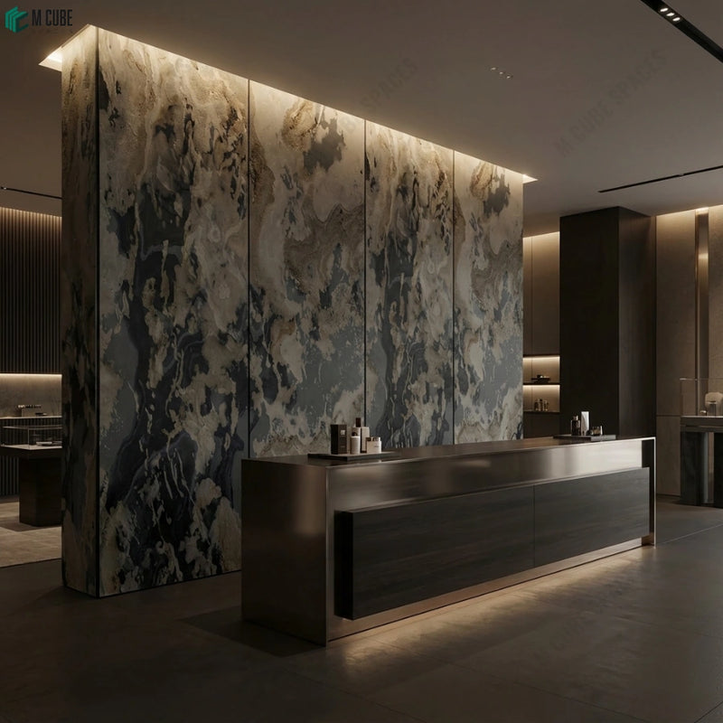 Statement Retail Counter Wall with Autumn Rock Stone Veneer