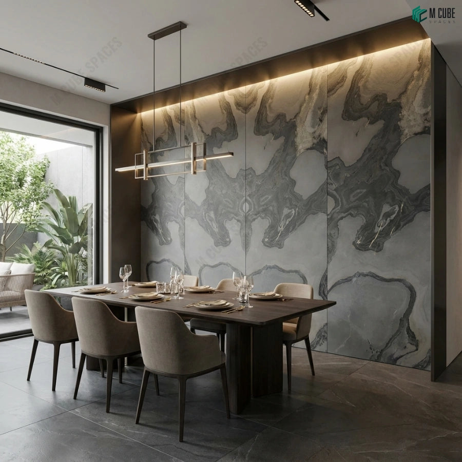 Autumn rock stone veneer wall application for premium dining space - Living interior inspiration