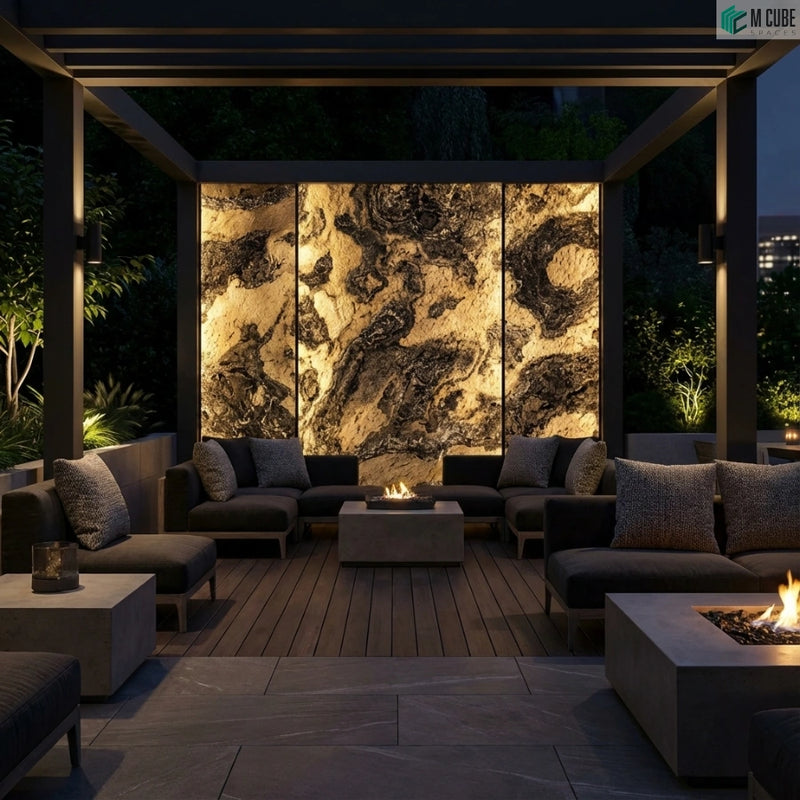 Outdoor Lounge Feature Wall using Autumn Rock Stone Veneer