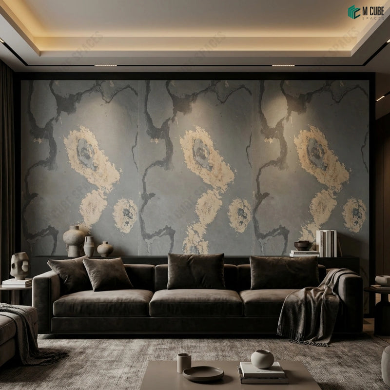 Premium TV Unit Backdrop Using Opaque Stone Veneer