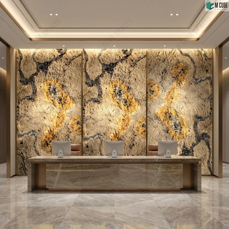 Reception Feature Wall finished in Backlit Black Gold Stone Veneer