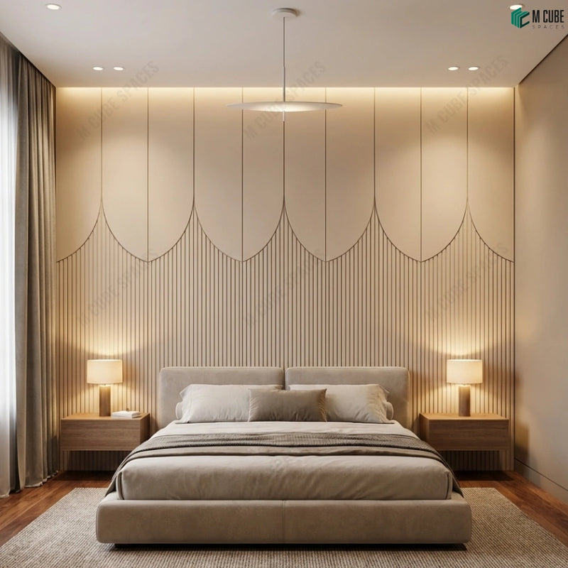 Curved Line Accent Wall Panels for Modern Bedrooms