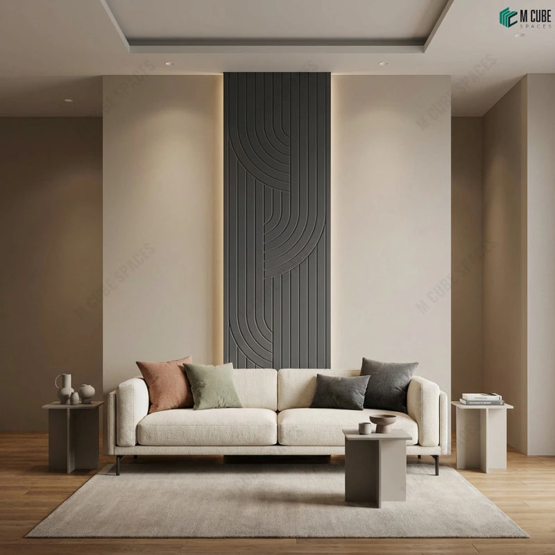 Sculpted Vertical Ceramic Panels for Living Room Feature Walls
