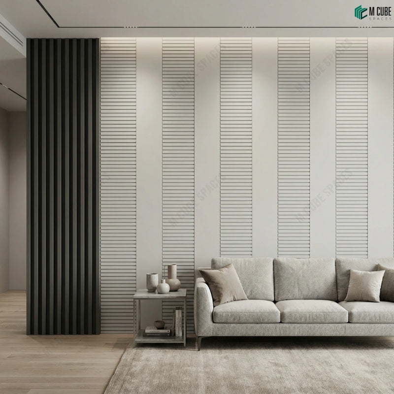 Linear Groove Ceramic Panels for Contemporary Living Rooms
