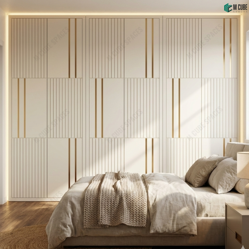 Soft Neutral Linear Ceramic Wall Panels for Luxury Bedrooms