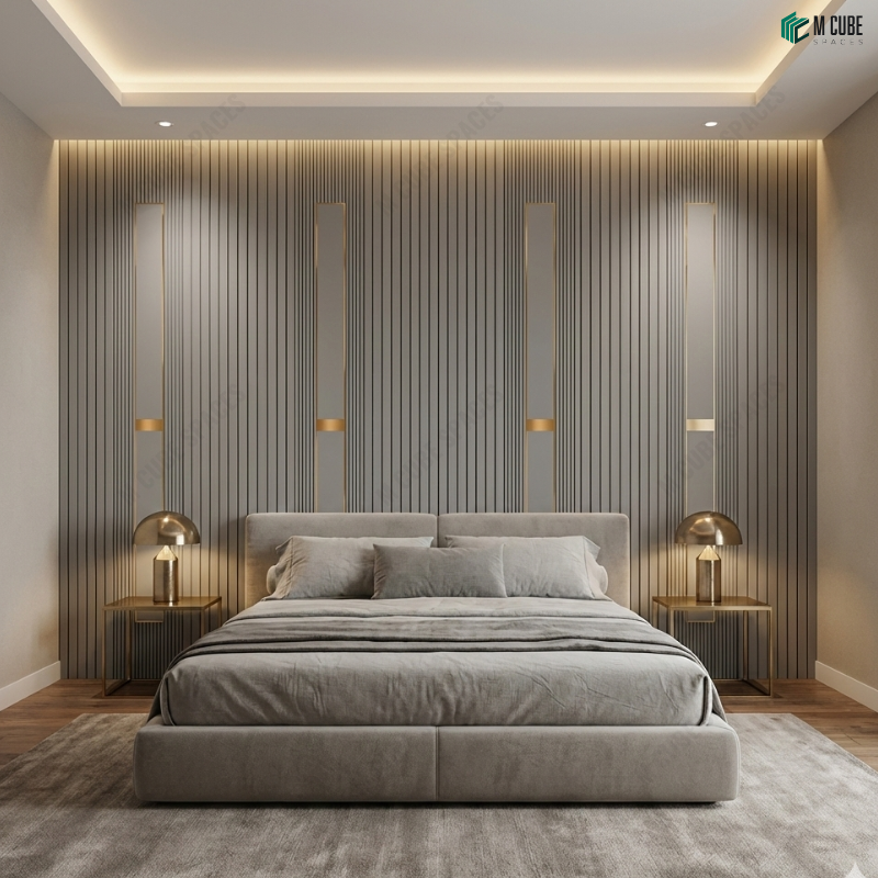 Grey Linear Ceramic Headboard Wall for Bedrooms