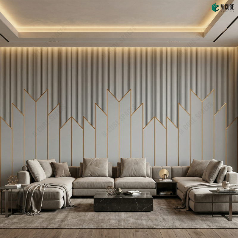 Statement Living Room Wall with Ceramic Panel Art Motifs