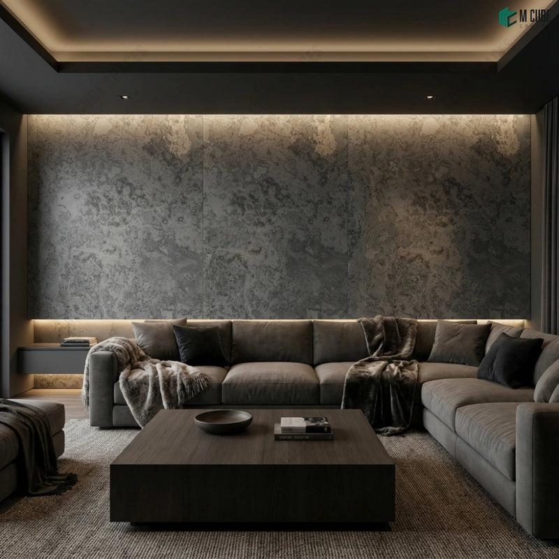 Elegant Lounge Corner with Opaque Stone Veneer
