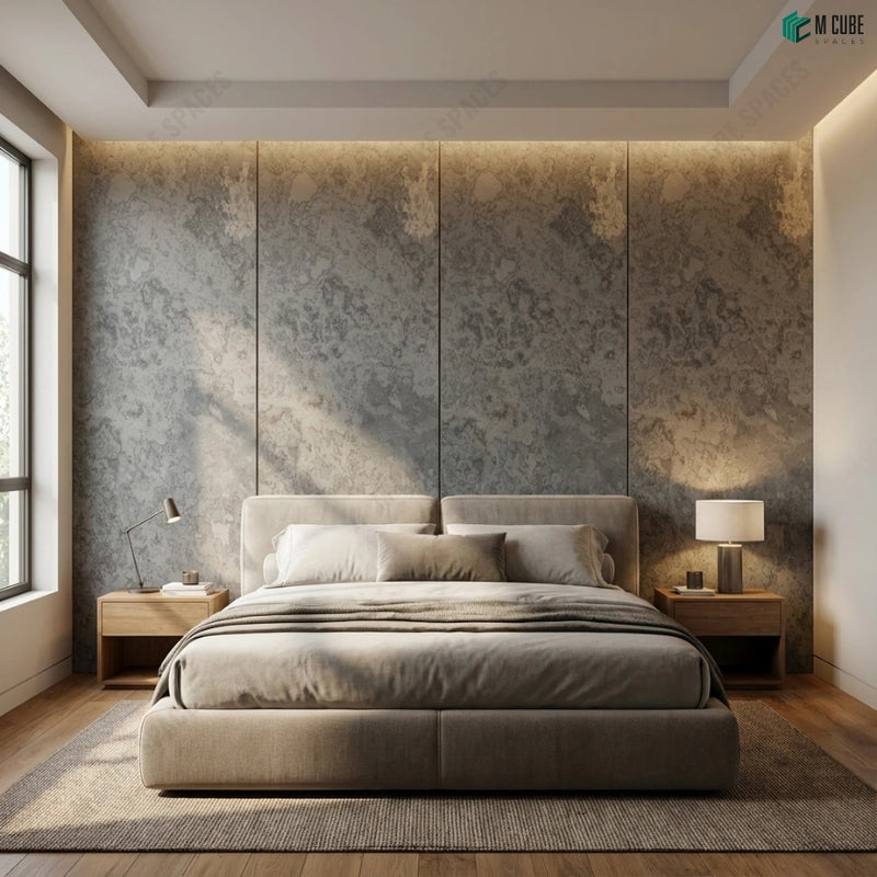 Calm Bedroom Accent Wall Using Cal Rock Stone Veneer