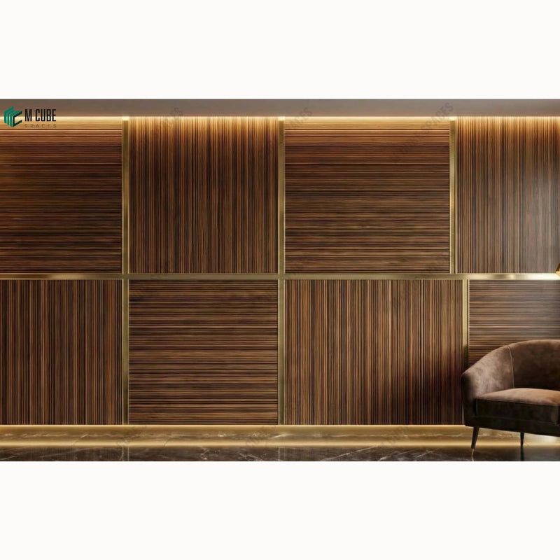 Capri Linear Wood Veneer Feature Wall for Luxury Living Rooms