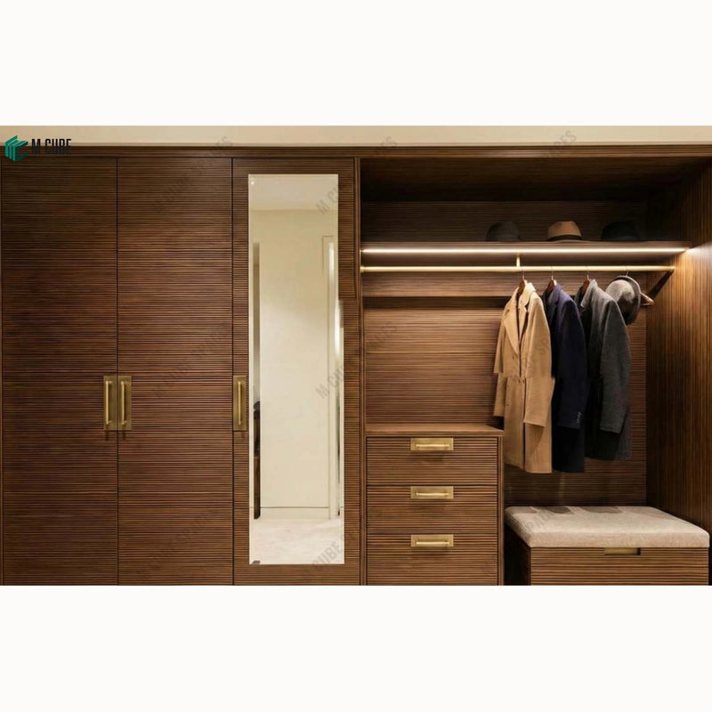 Capri Linear Wood Veneer Wardrobe with Integrated Lighting