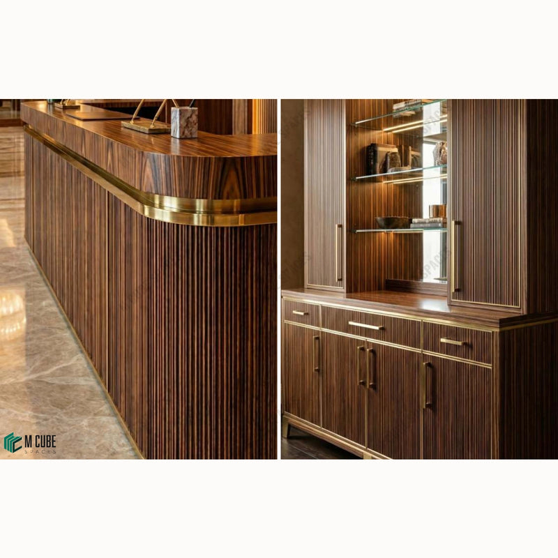 Capri Linear Wood Veneer Bar Counter with Architectural Edges