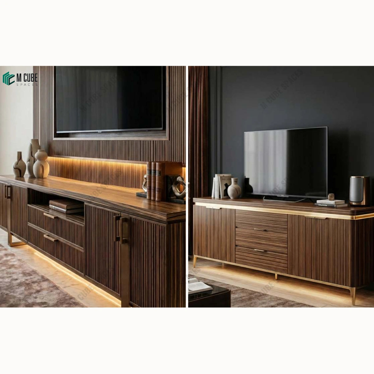 Capri wood veneer tv unit with seamless linear detailing - Living interior inspiration