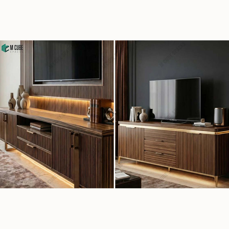 Capri Wood Veneer TV Unit with Seamless Linear Detailing