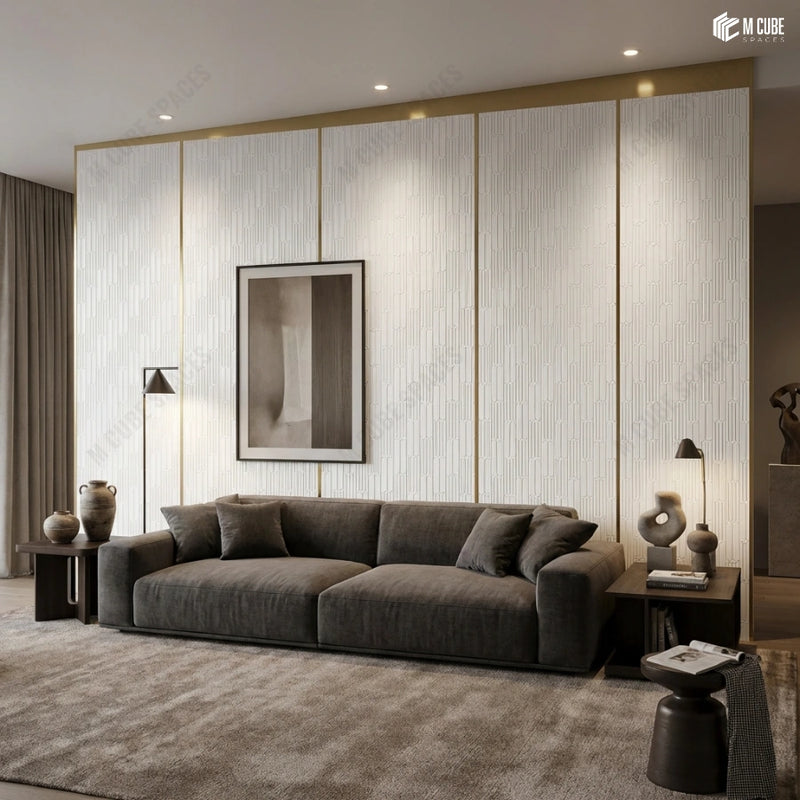 Modern Living Room Accent Wall Using Charcoal Decorative Wall Panels