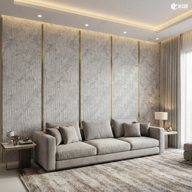 Contemporary Lounge Feature Wall Using Charcoal Decorative Panels