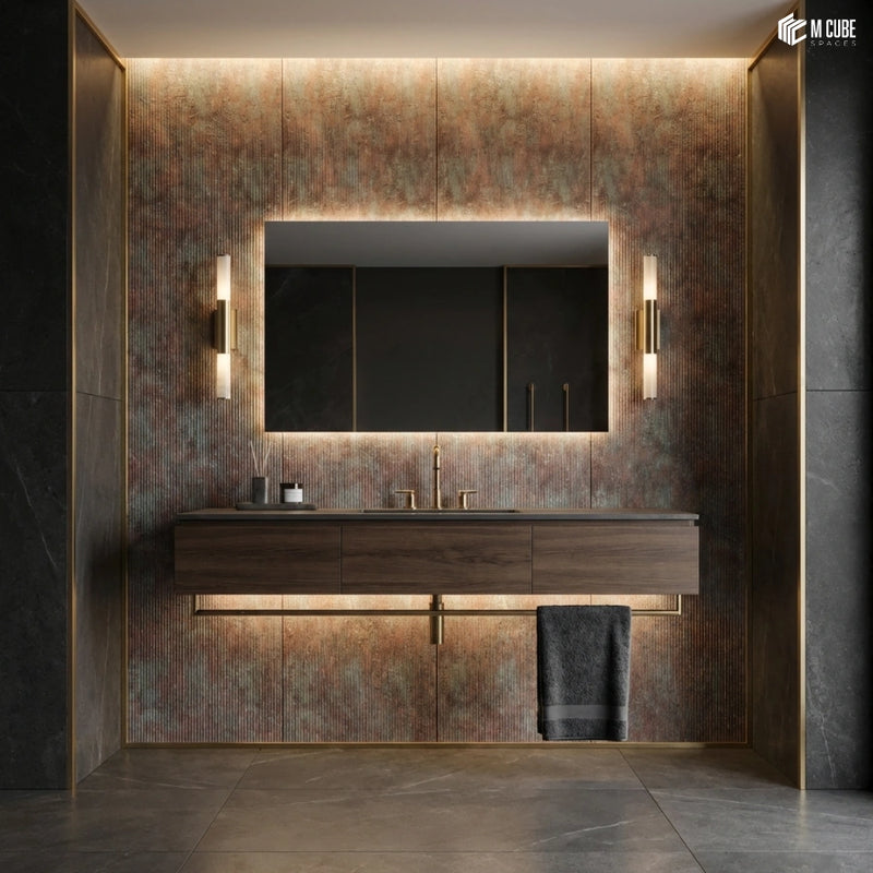 Designer Bathroom Vanity with Charcoal Panel Feature Wall