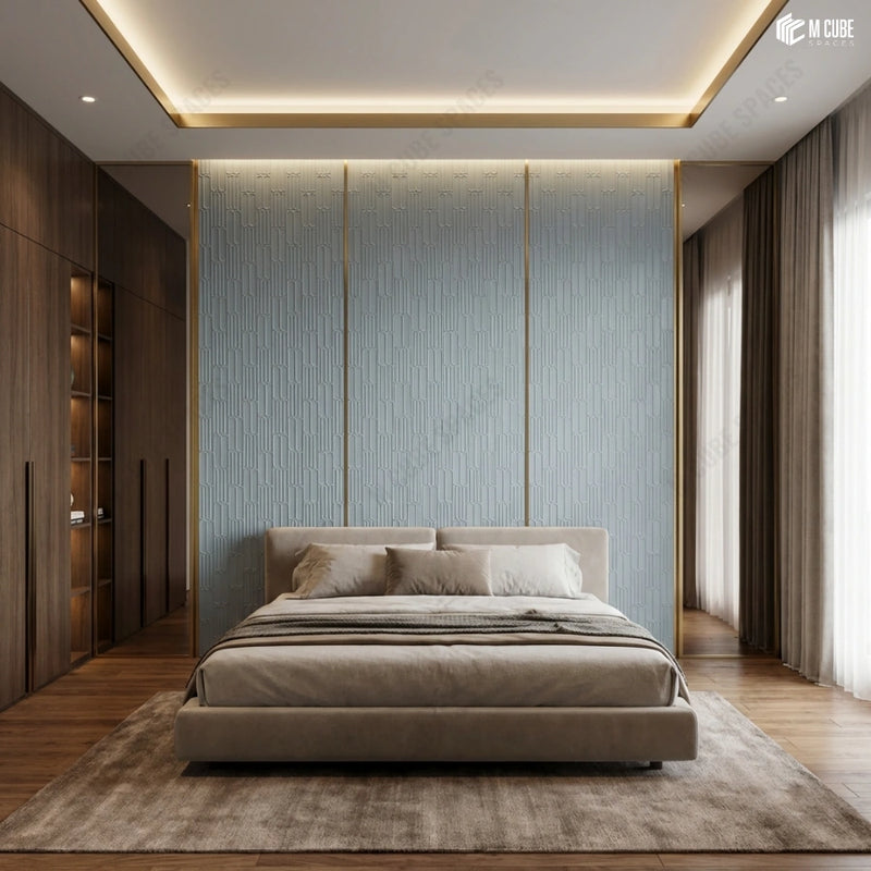 Modern Bedroom Headboard Wall Using Charcoal Decorative Panels